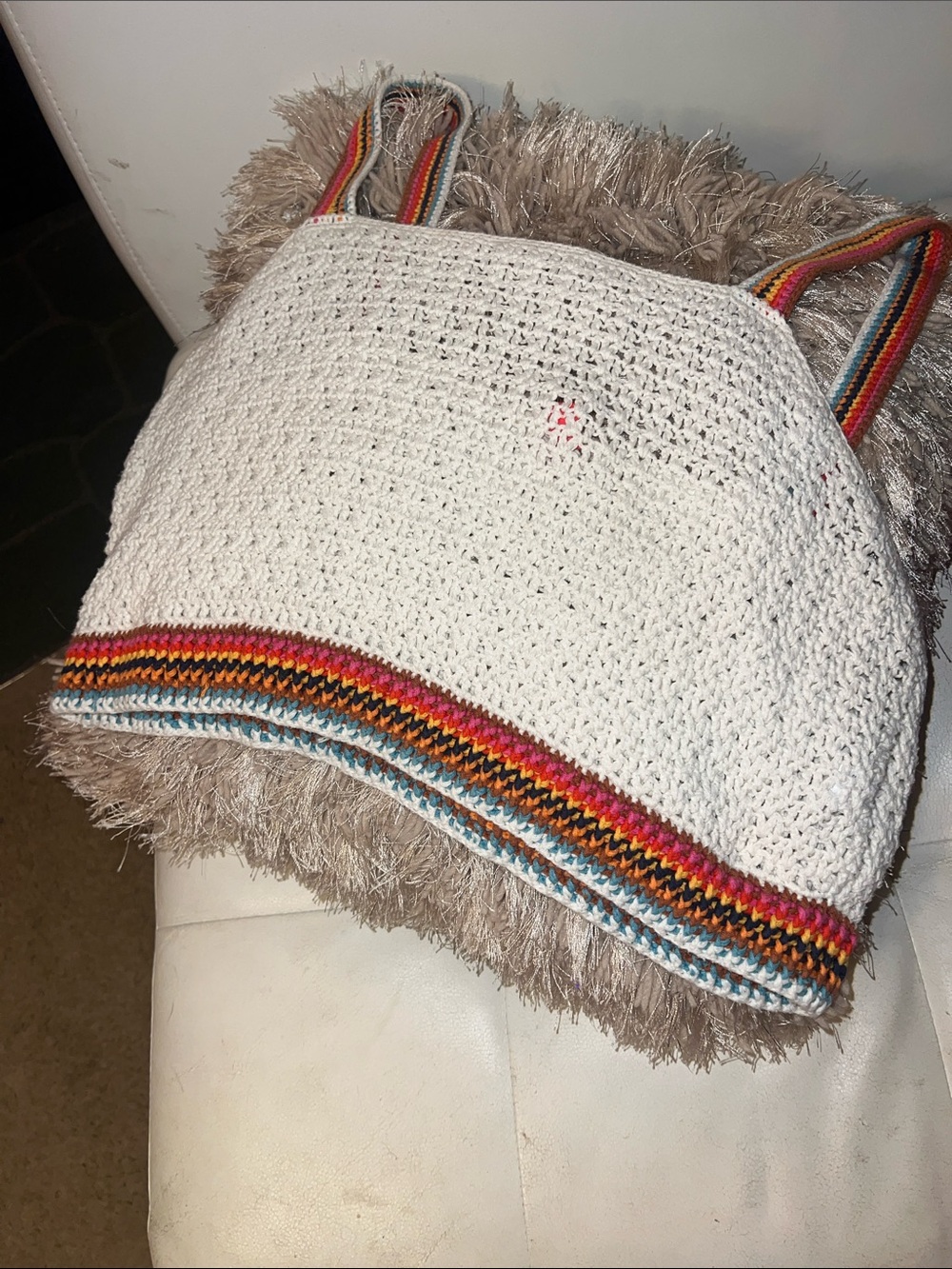 Marine Layer White Crochet Tank with Rainbow Trim